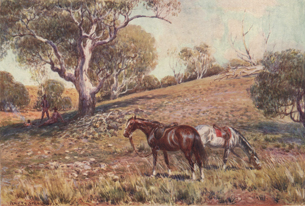'The mining prospectors - a spell on the way' by Percy Spence. Australia 1910